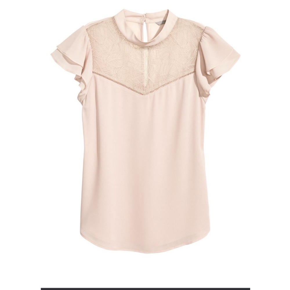 Lace yoke blouse in powder